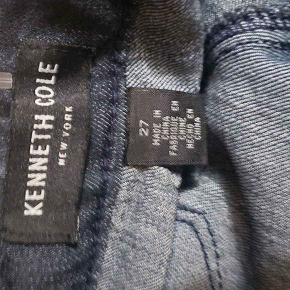 Kenneth Cole jeans womens size 27 US 4 dark blue distressed ankle slit … - Picture 12 of 16